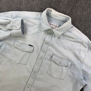 Poncho Western Snap Button Shirt Men XL Light Wash Denim Regular Fit Long Sleeve
